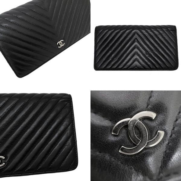 f14815 8 Chanel BifLong Wallet Black V Stitch Lambskin