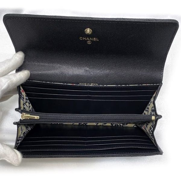 f17998 5 CHANEL BifLong Wallet Black Matelasse Leather