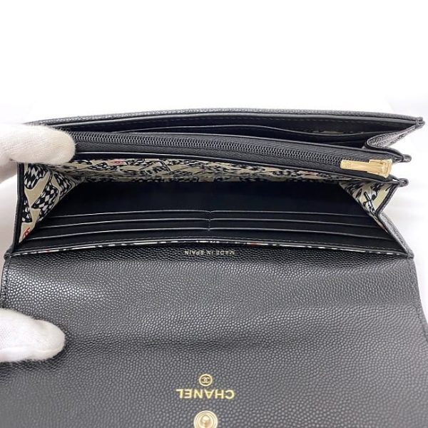 f17998 7 CHANEL BifLong Wallet Black Matelasse Leather