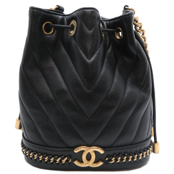 fdh82230 1 Chanel V Stitch Drawstring Lambskin Shoulder Bag Black