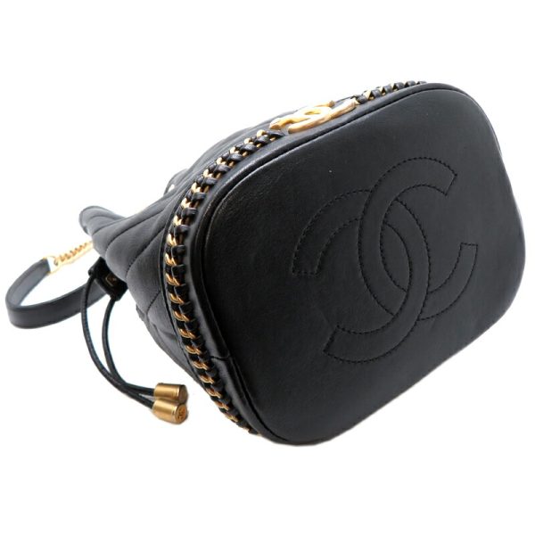 fdh82230 3 Chanel V Stitch Drawstring Lambskin Shoulder Bag Black