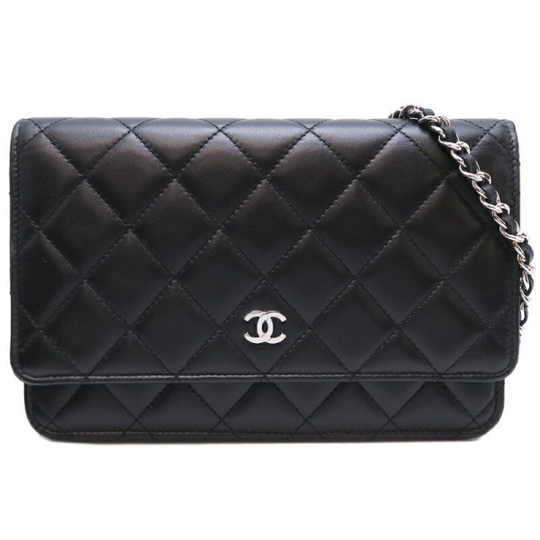 fdh82423 1 Chanel Matelasse Chain Wallet Lambskin Shoulder Bag Black