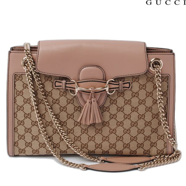 g 0095 15 1 Gucci Shoulder Bag Emily Tassel Horsebit Beige Pink