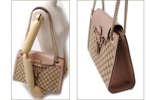 g 0095 15 4 Gucci Shoulder Bag Emily Tassel Horsebit Beige Pink