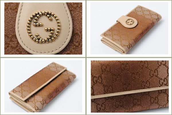 g 136 2 Gucci Long Wallet Studded GG Gradation Beige