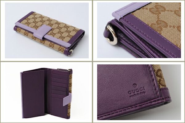 g 138 2 Gucci Long Wallet Double Hook GG Beige Brown Purple