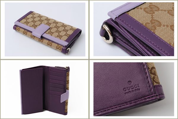 g 138 2 Gucci Wallet Double Hook GG Beige Brown Purple