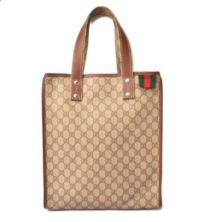 g 18 007 1 Gucci GG Plus Tote Bag Shoulder Bag PVC Leather Beige Brown