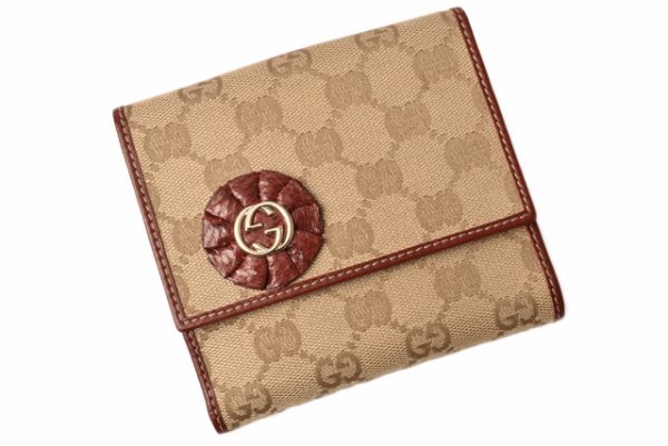 g 19 008 2 Gucci Wallet Double Hook GG Beige Khaki Red