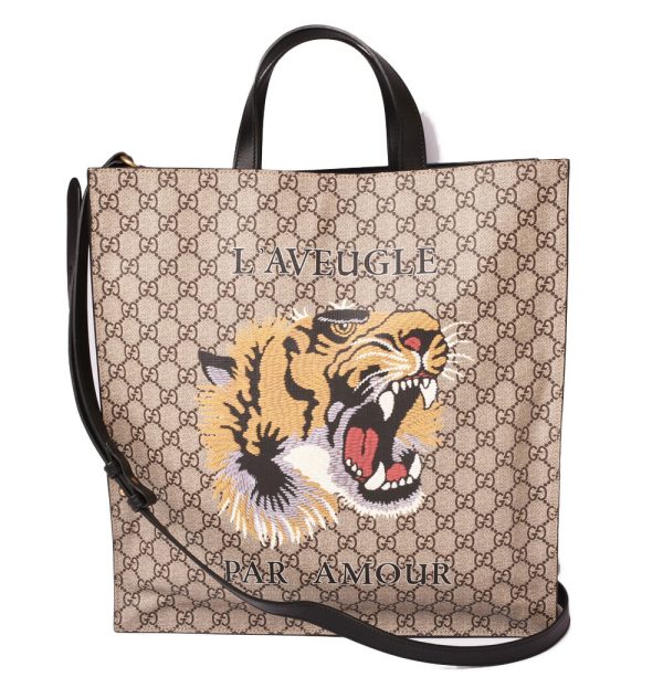 g 19 018 1 Gucci Tote Bag Bengal GG Supreme Brown Beige