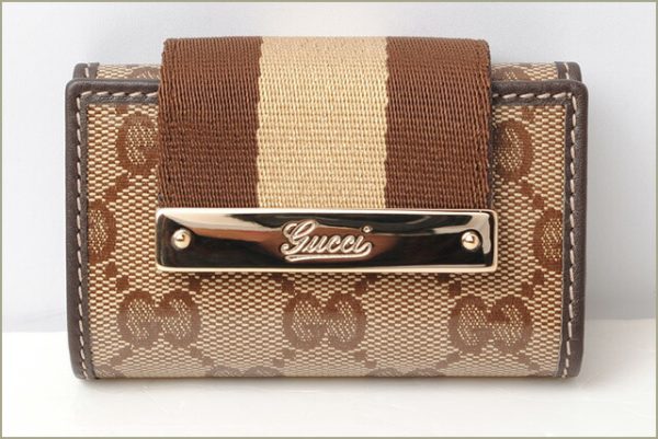 g 965 2 Gucci Key Case Crystal GG Beige Brown