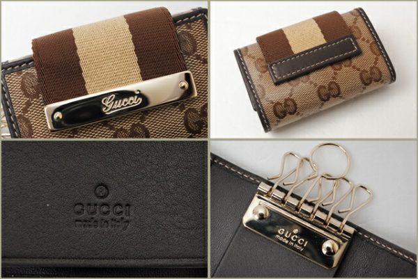 g 965 5 Gucci Key Case Crystal GG Beige Brown