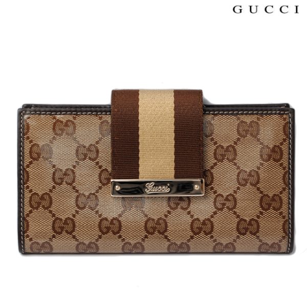 g 966 1 Gucci Wallet Crystal GG Beige Brown