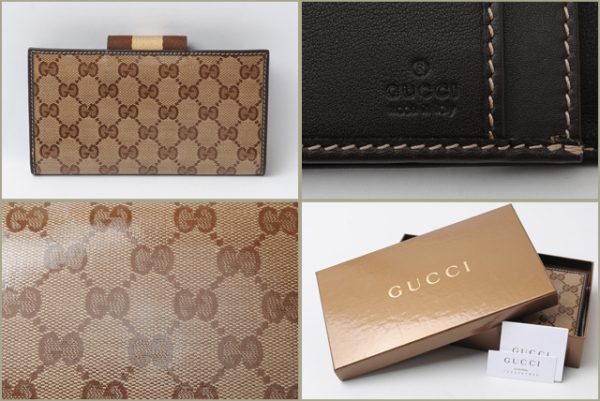 g 966 3 Gucci Wallet Crystal GG Beige Brown