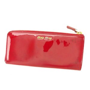 g990 Miu Miu Long Wallet L Shaped Ribbon Motif Red Wallet G990