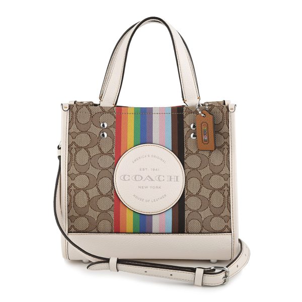 gcocj576svot8 1 Coach Signature Jacquard Rainbow Stripe Tote Bag Beige White