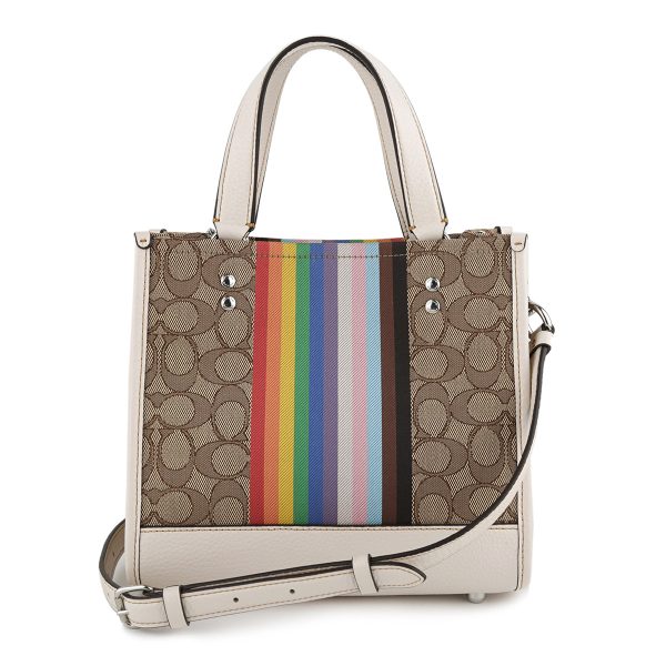 gcocj576svot8 2 Coach Signature Jacquard Rainbow Stripe Tote Bag Beige White