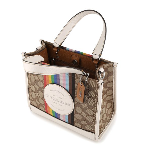 gcocj576svot8 4 Coach Signature Jacquard Rainbow Stripe Tote Bag Beige White