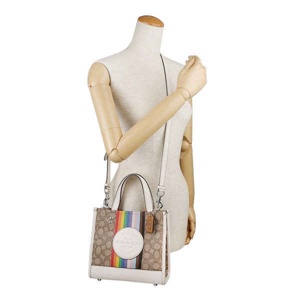 gcocj576svot8 6 Coach Signature Jacquard Rainbow Stripe Tote Bag Beige White