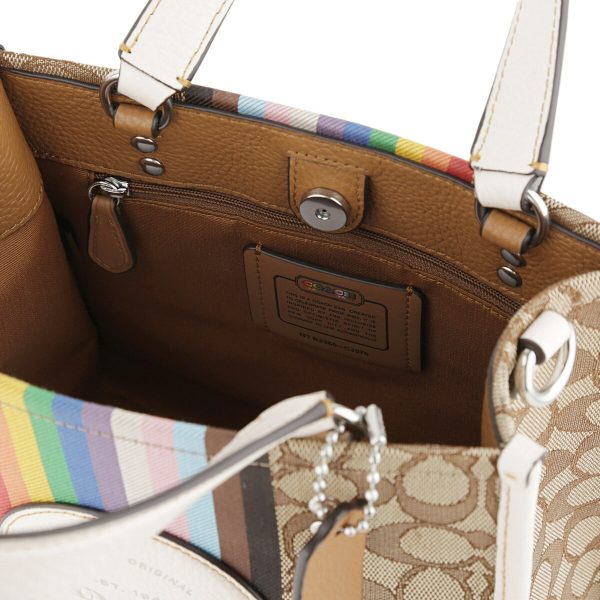 gcocj576svot8 7 Coach Signature Jacquard Rainbow Stripe Tote Bag Beige White