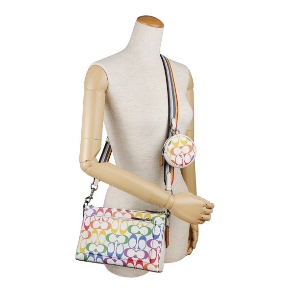 gcocj673qbcah 6 Coach Rainbow Signature Shoulder Bag White Multicolor