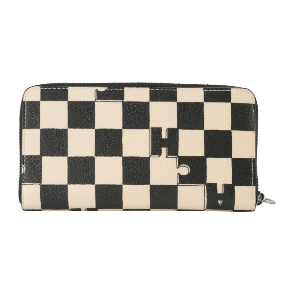 gcocr622sva16 2 Coach Checker Long Wallet Black White