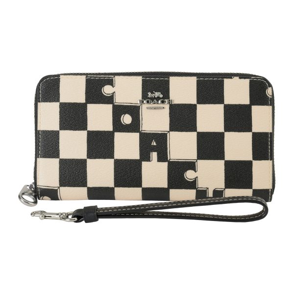 gcocr622sva16 6 Coach Checker Long Wallet Black White