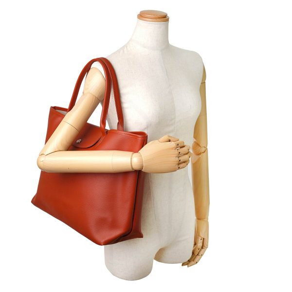 glo10182hyq213 6 Longchamp Le Pliage City Top Handle Bag L Tote Bag Red Brown