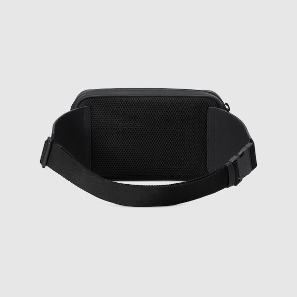 gu 1091 3 GUCCI GG Belt Bag Black Rubber Effect Bag