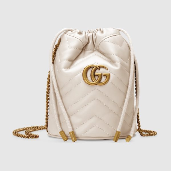 gu 1341 1 GUCCI GG Marmont Mini Bucket Bag White