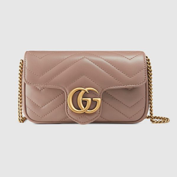 gu 1344 2 GUCCI GG Marmont Quilted Super Mini Bag Beige Chevron