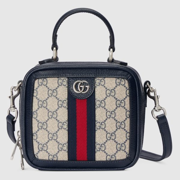 gu 1378 1 GUCCI Ophidia GG Mini Top Handle Bag Beige Blue GG Supreme Bag