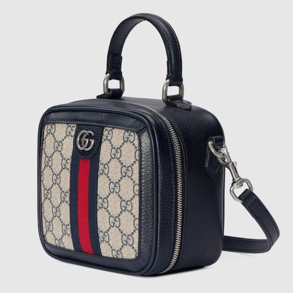 gu 1378 2 GUCCI Ophidia GG Mini Top Handle Bag Beige Blue GG Supreme Bag