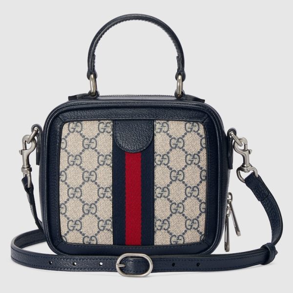 gu 1378 3 GUCCI Ophidia GG Mini Top Handle Bag Beige Blue GG Supreme Bag