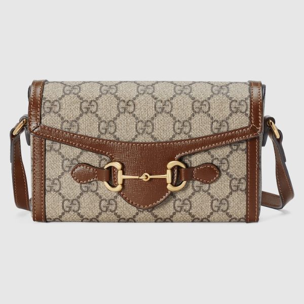 gu 1536 1 GUCCI Horsebit 1955 Mini Bag Beige Ebony GG Supreme