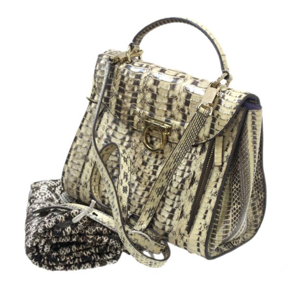 ho240701a07 Ferragamo Gancini 2Way Handbag Shoulder Bag Snake Pattern