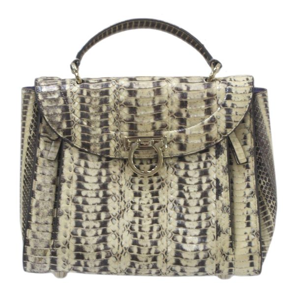 ho240701a07 1 Ferragamo Gancini 2Way Handbag Shoulder Bag Snake Pattern