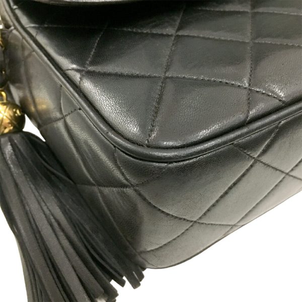 i23 2229 8 Chanel Matelasse Fringe Shoulder Bag Lambskin Black