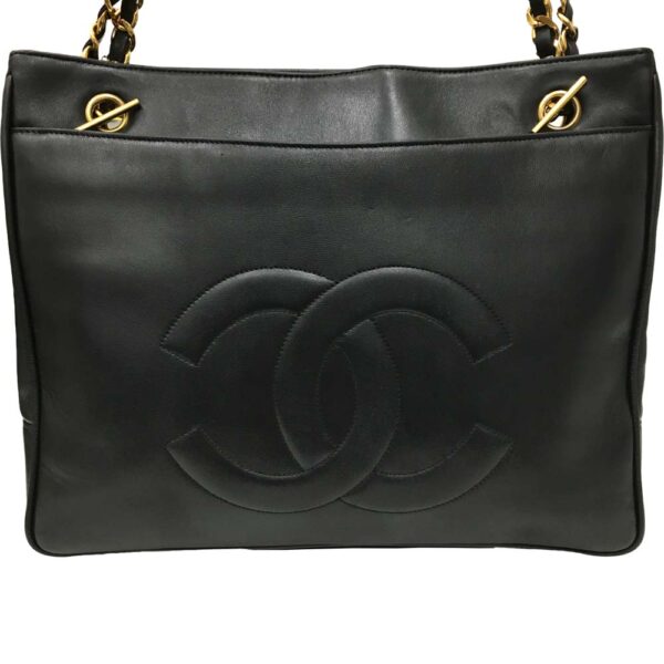 i24 1000 3 Chanel Chain Tote Bag Lambskin Black