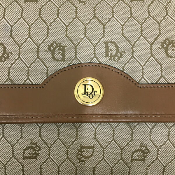 i24 120 11 Christian Dior Honeycomb Pattern Chain Shoulder Bag Brown Beige