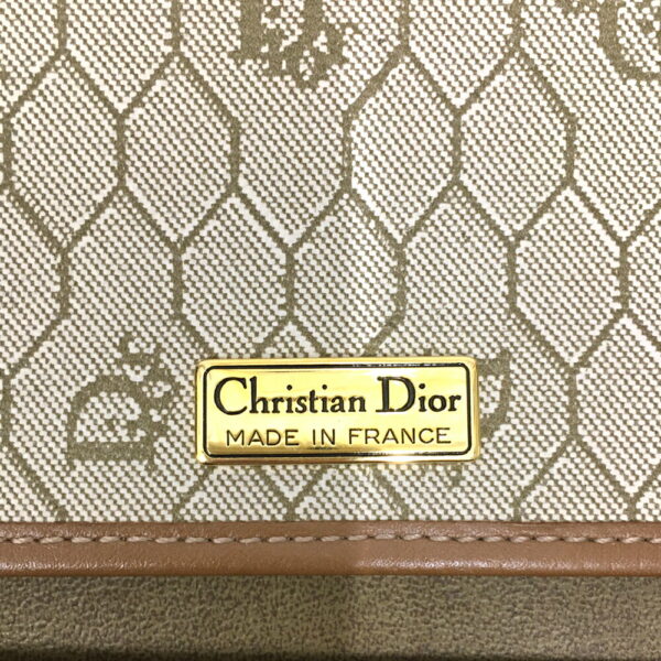 i24 120 17 Christian Dior Honeycomb Pattern Chain Shoulder Bag Brown Beige