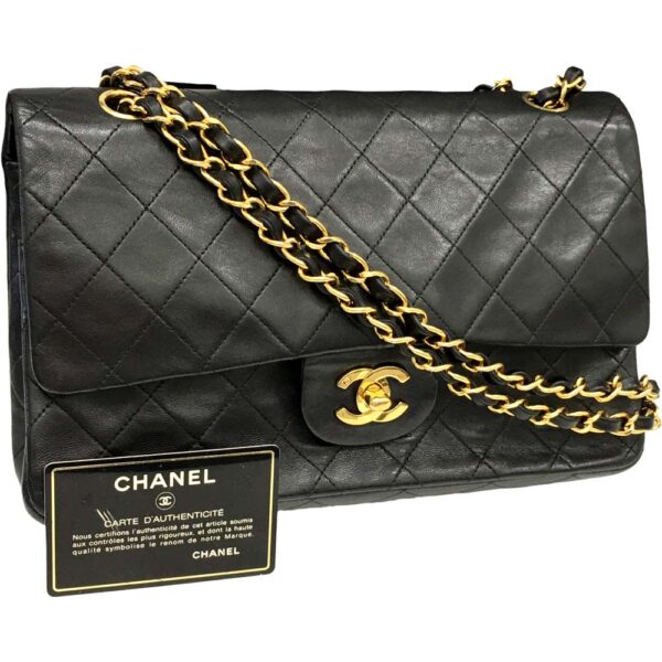 i24 487 1 Chanel Matelasse 25 W Chain Bag Lambskin Black