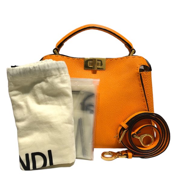 img 1116 FENDI Peekaboo Essential Selleria Orange Shoulder Bag