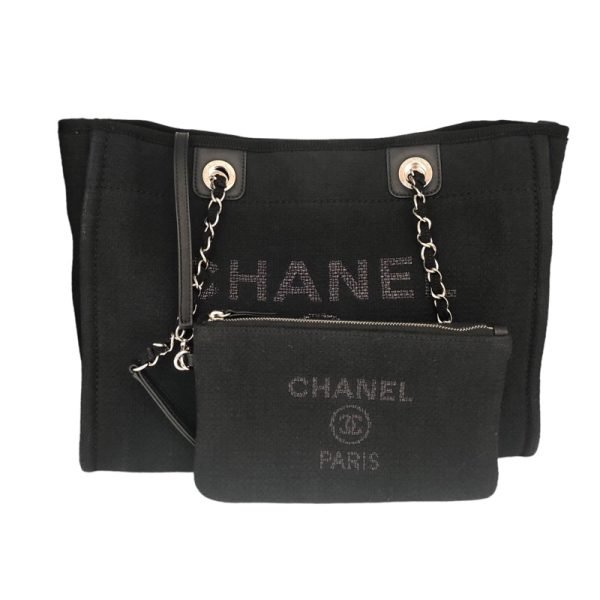 img 1837 CHANEL Deauville Chain Tote Mixed Fiber Tote Bag