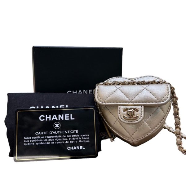 img 4930 CHANEL Heart Necklace Coin AB2783 Champagne GD Lambskin Shoulder Bag