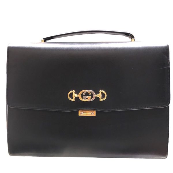 img 9706 GUCCI Horsebit 2Way Briefcase Black Calf Briefcase