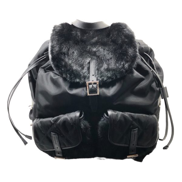 img 9947 PRADA Rabbit Fur Backpack Black Nylon Saffiano Rucksack