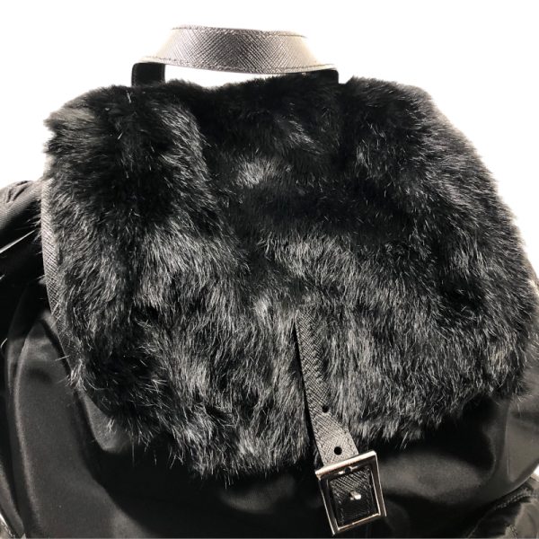 img 9949 PRADA Rabbit Fur Backpack Black Nylon Saffiano Rucksack