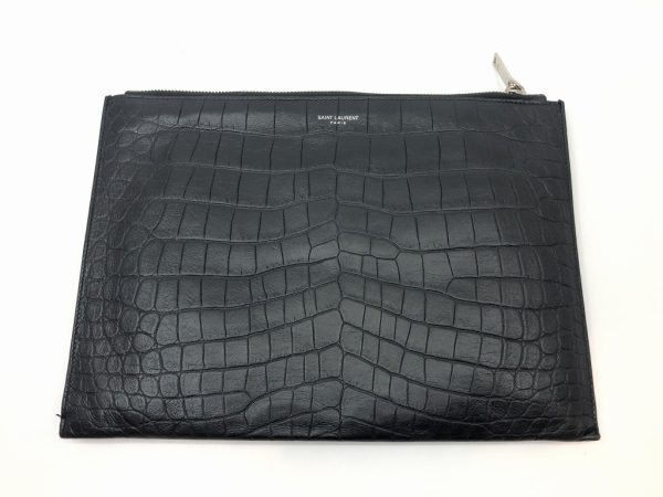 imgrc0079227604 Saint Laurent Clutch Bag Croco Embossed Shoulder Bag Black