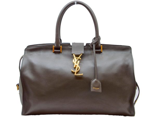 imgrc0080344277 Yves Saint Laurent Monogram Cabas Handbag Calf Leather Gray